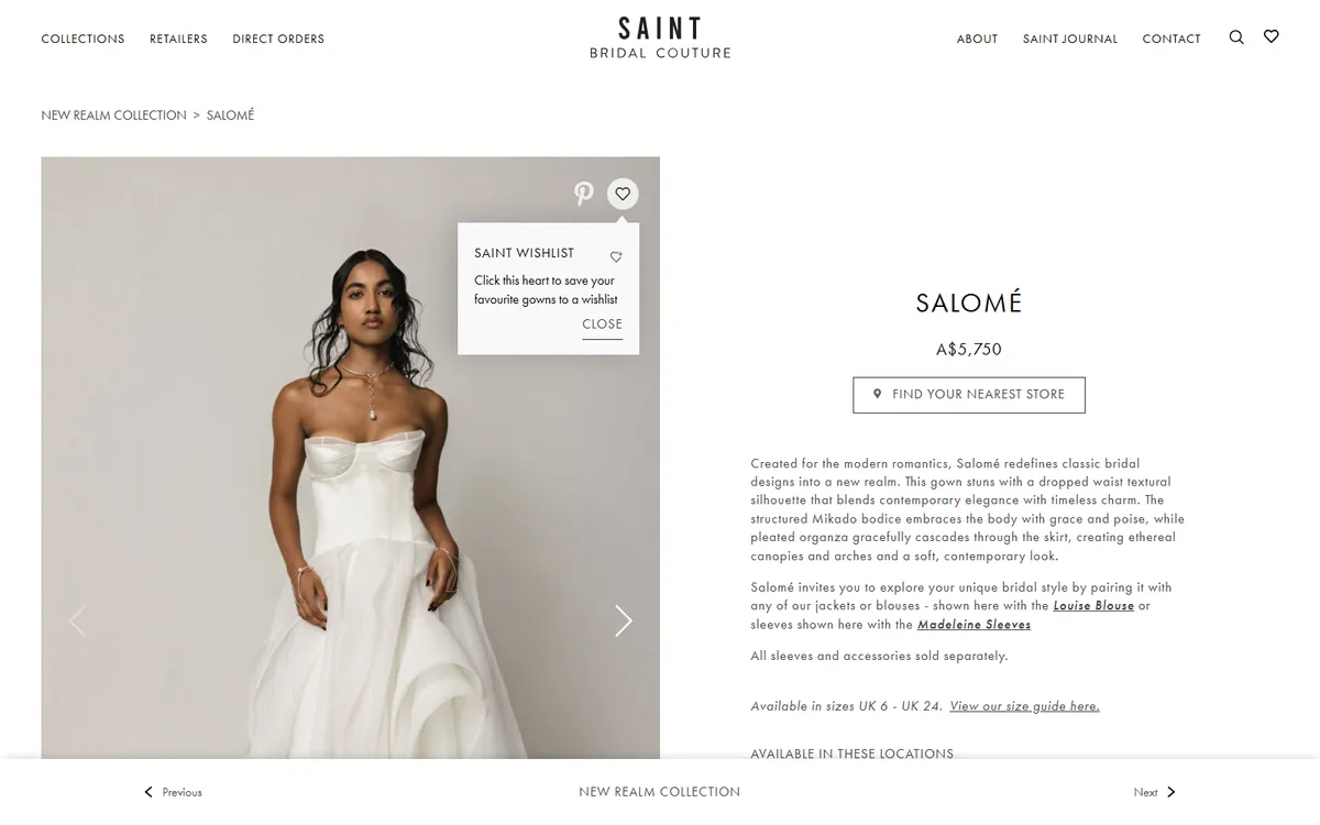 Screenshot of saintbridalcouture.com
